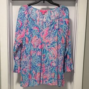 Lilly Pulitzer Willa Pink and Blue Floral Blouse
